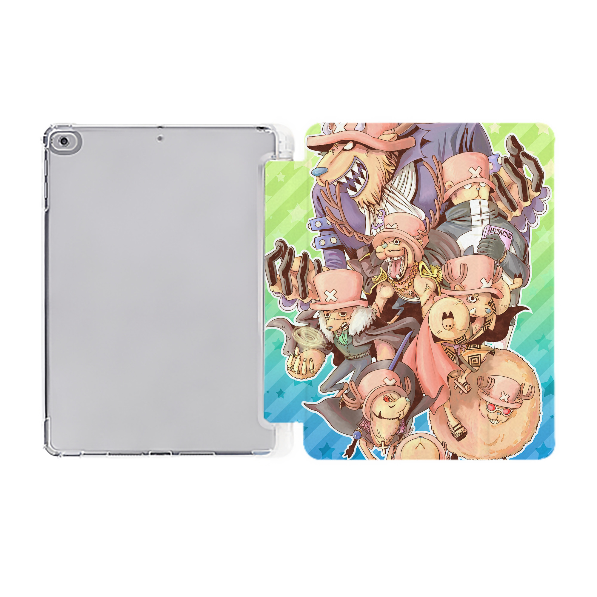 ワンピース ONE PIECE IPad ケース ペン収納付き 三つ折りスタンド PUレザー×シリコン 対応機種9.5/10.5/10.9インチ